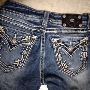 Miss Me Bootcut Low rise jeans Bedazzled pocket embellished jeans